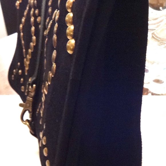 BLACK SUEDE CLUTCH OR CROSS BODY WITH GOLD STUDS A - Picture 8 of 10